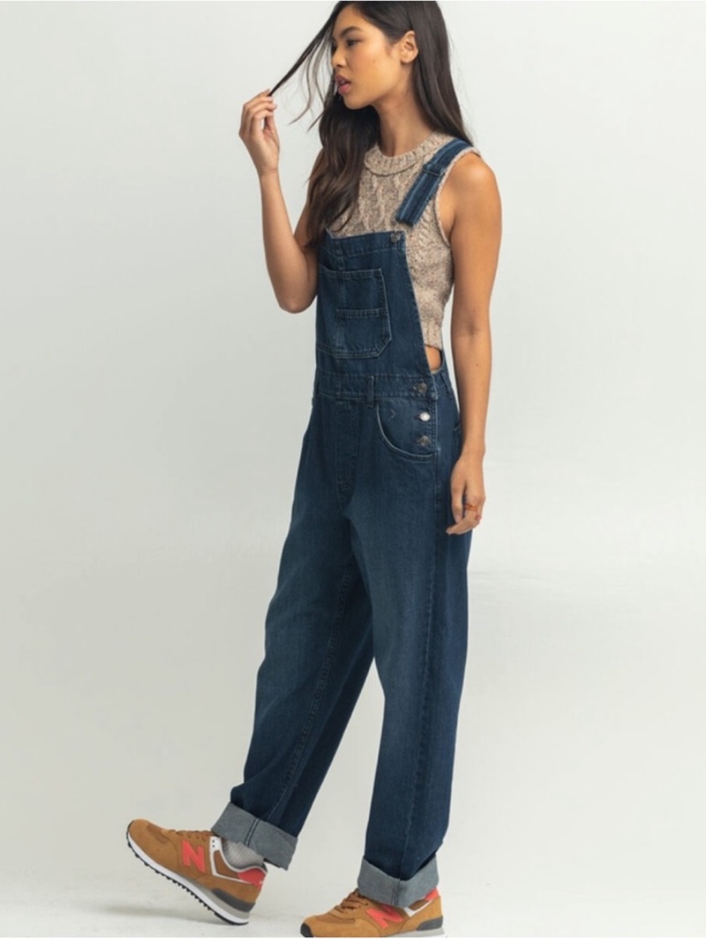 Free People We The Free Ziggy Slouchy Denim Overalls Blue M OB1194398